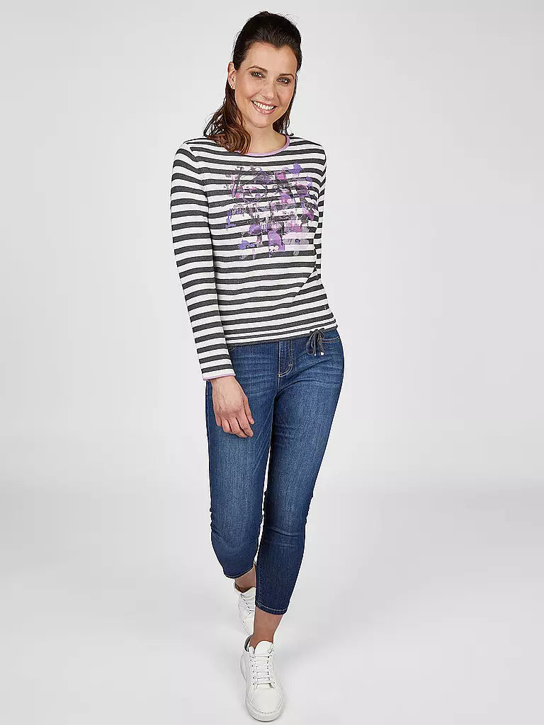 122609- Round Neck Mystic Grey Stripped Sweatshirt - Rabe