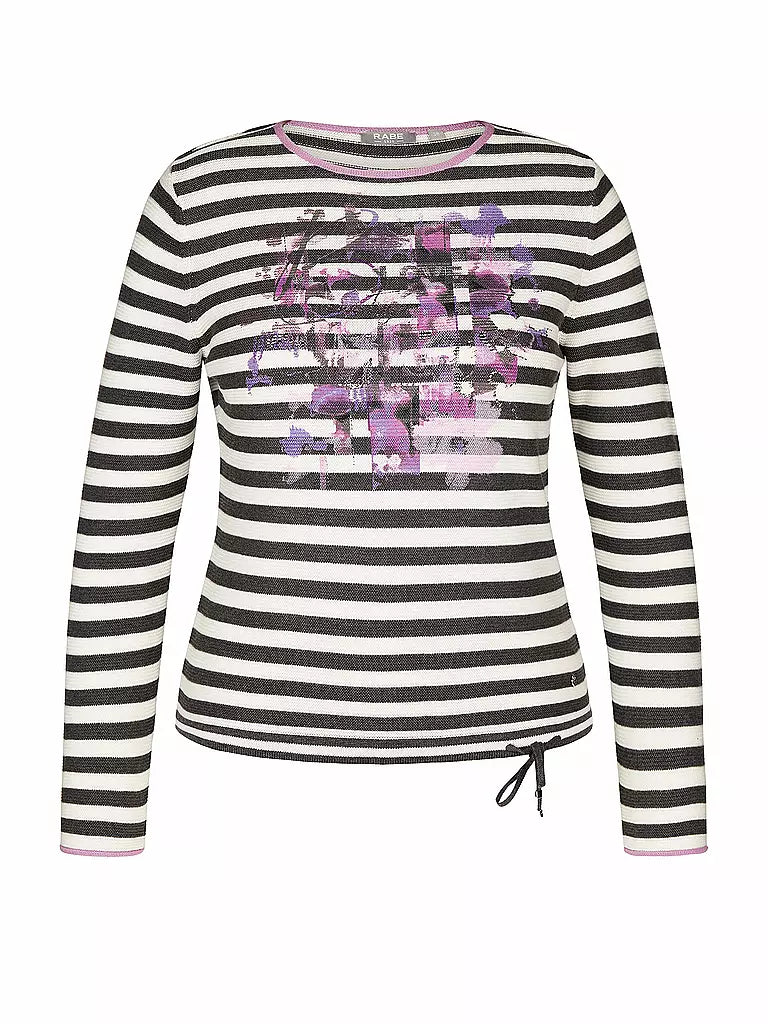 122609- Round Neck Mystic Grey Stripped Sweatshirt - Rabe