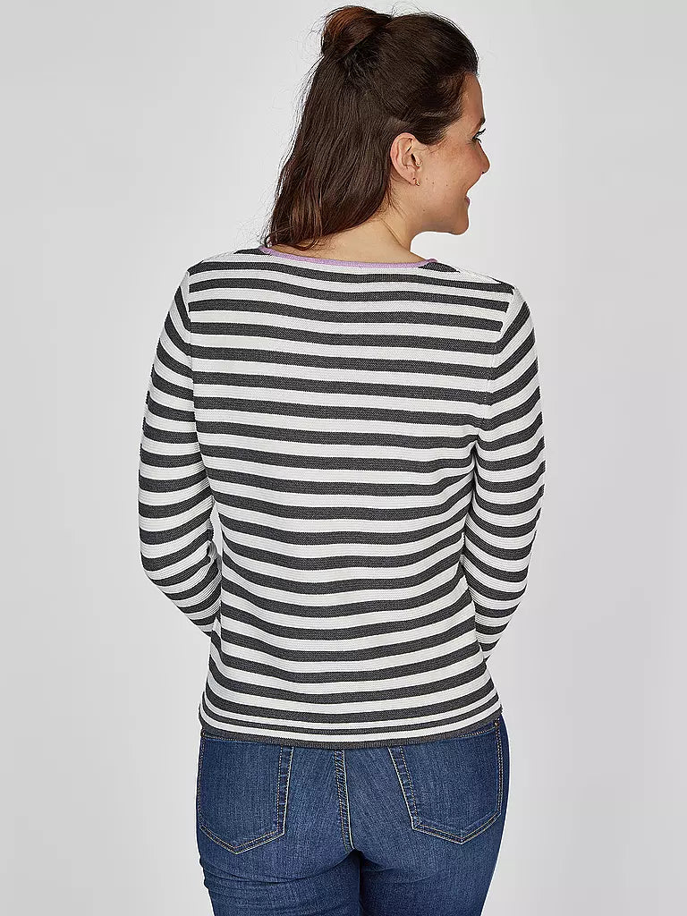 122609- Round Neck Mystic Grey Stripped Sweatshirt - Rabe