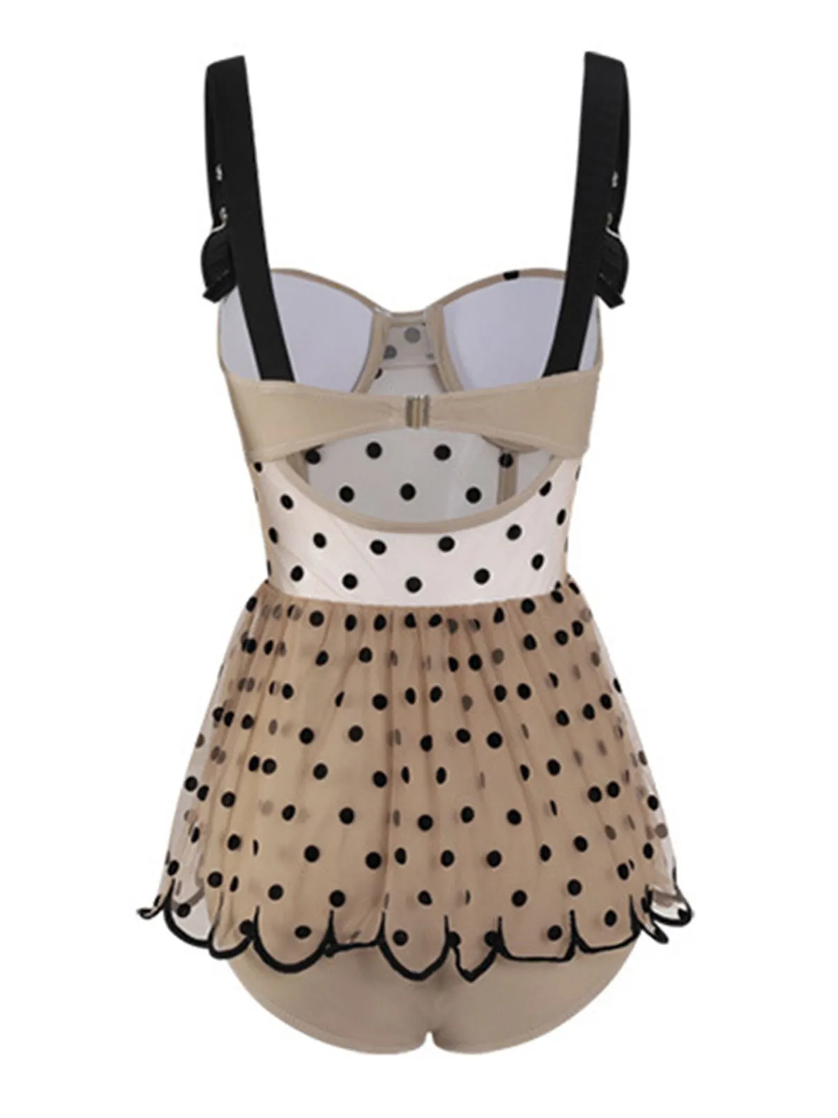 1960s Polka Dot Ruffled Skirted Swimsuit