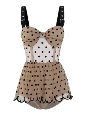 1960s Polka Dot Ruffled Skirted Swimsuit