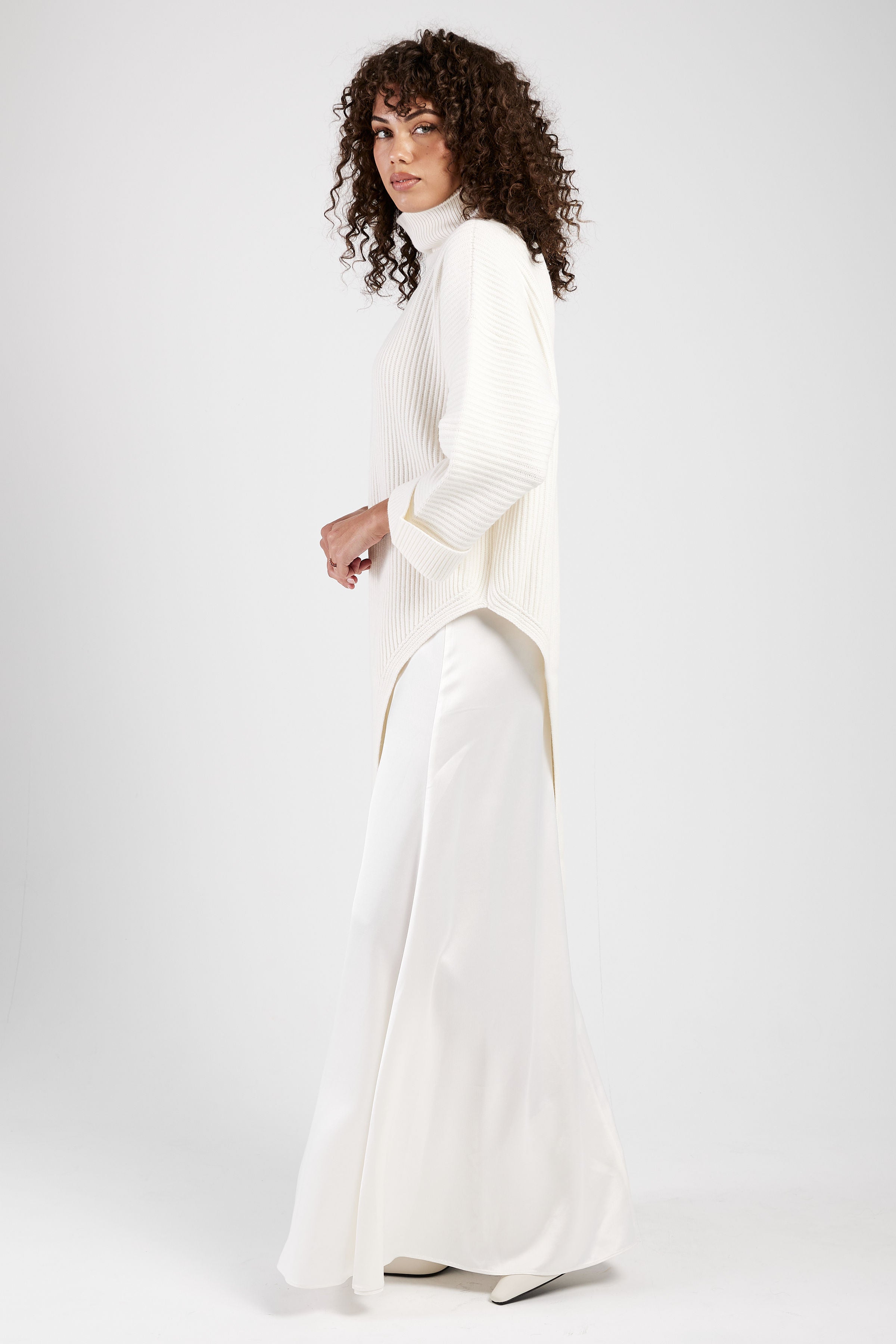 Asymmetric High Neck Cape in Raffia