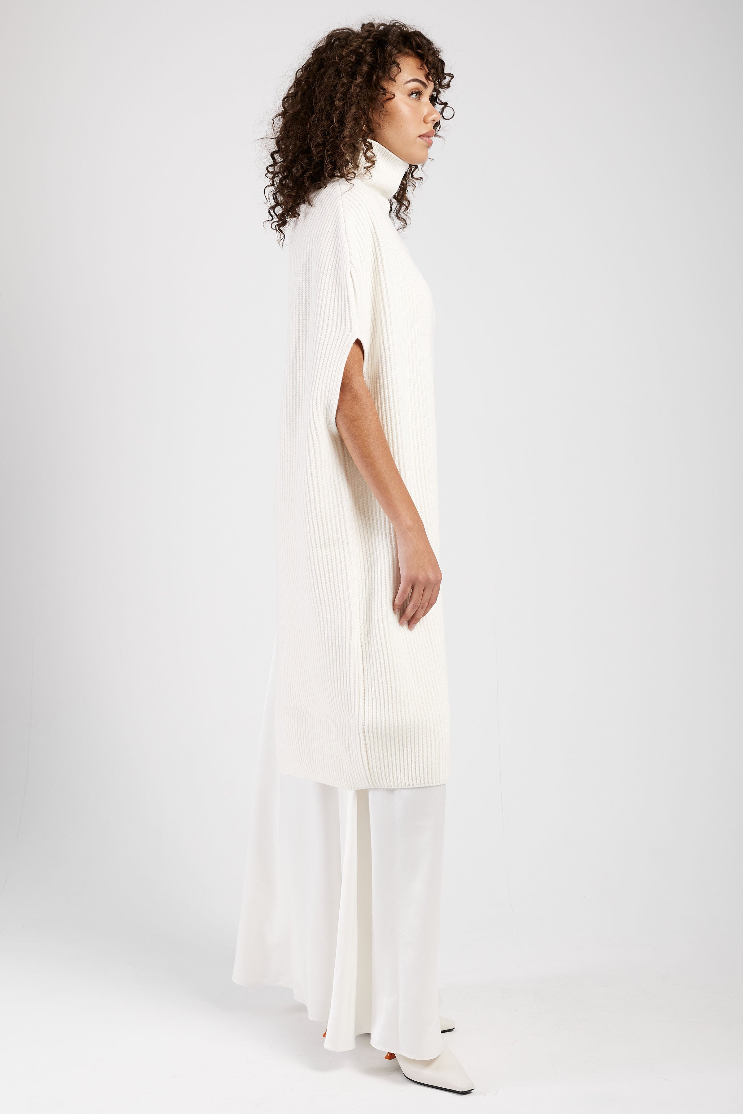 Asymmetric High Neck Cape in Raffia