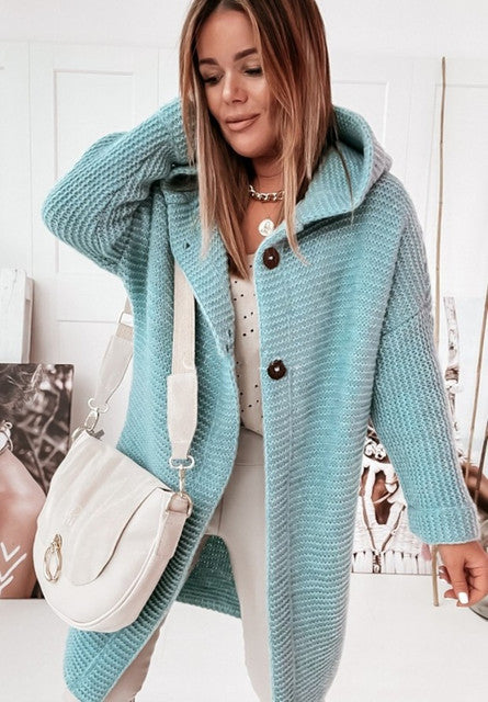 Autumn Winter Women Cardigan Jacket 2022 Fashion Casual Lady Solid Color Loose Long Sleeve Hooded Oversized Sweater Coat