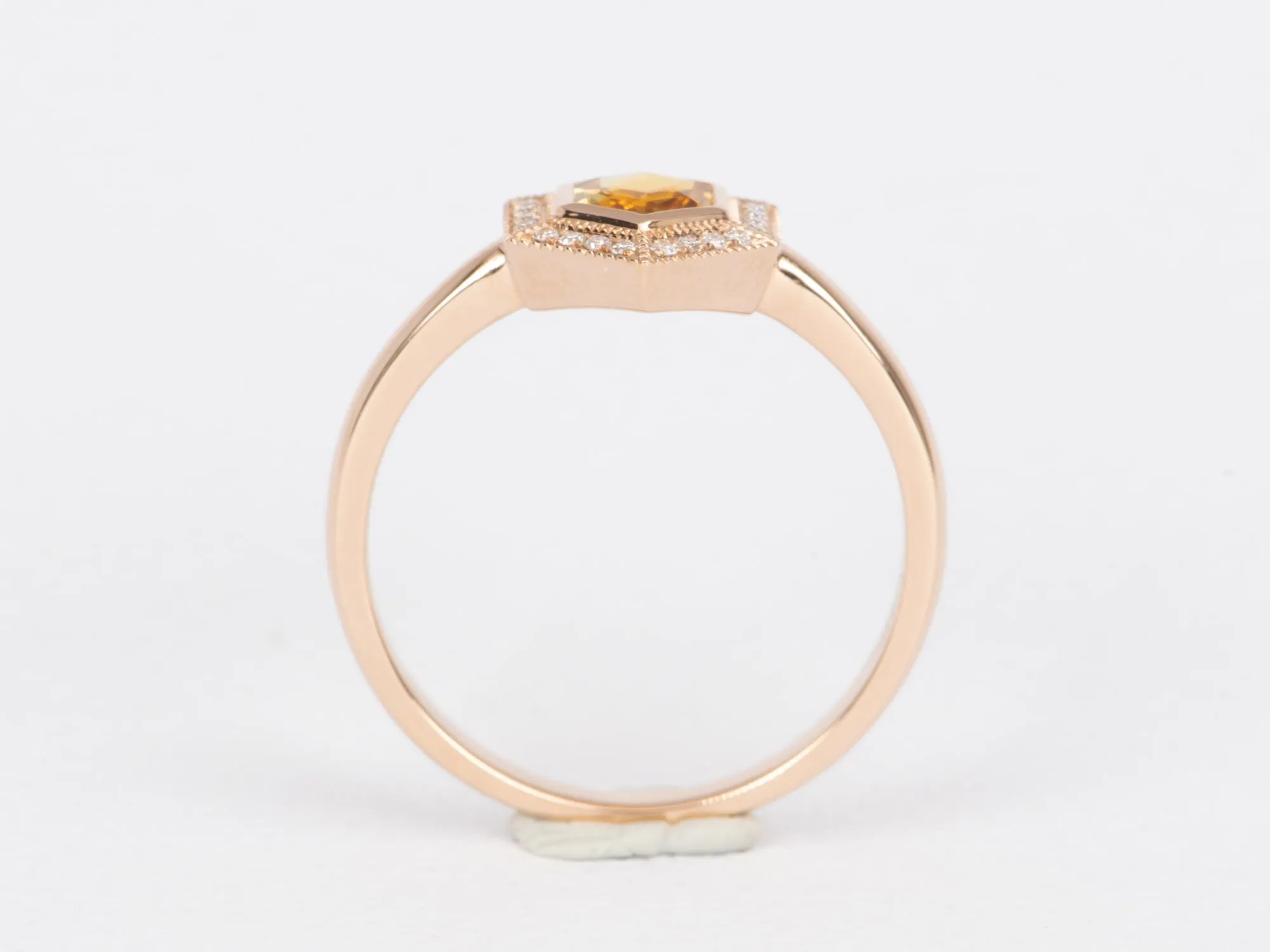 Bi-Color Hexagon Montana Sapphire with Diamond Halo 14K Rose Gold Engagement Ring R6472