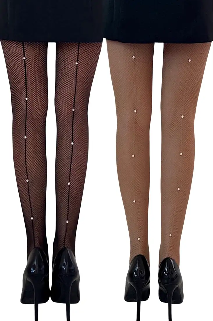 Black Rhinestone Line Tights