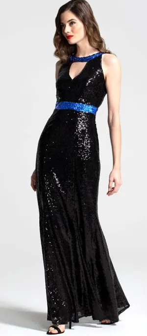 Black Sequin Keyhole Gown