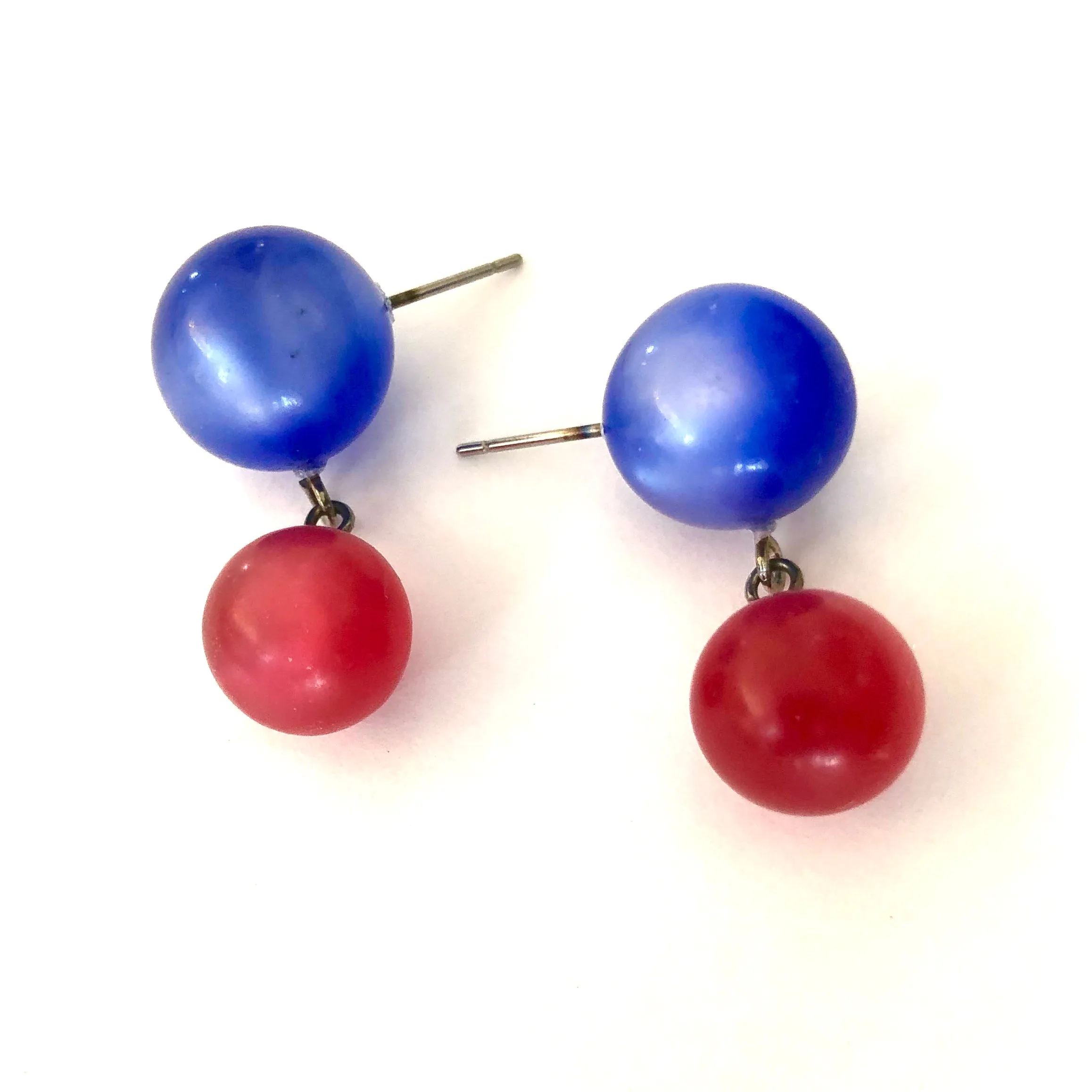 Blue & Cranberry Lollipop Statement Lucite Drop Earrings