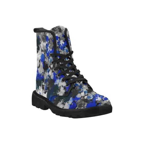 Blue and Grey Paint Splatter Men's Black  Boots