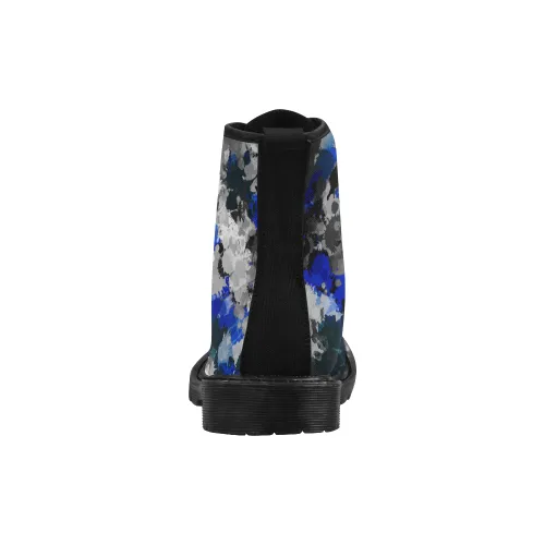 Blue and Grey Paint Splatter Men's Black  Boots