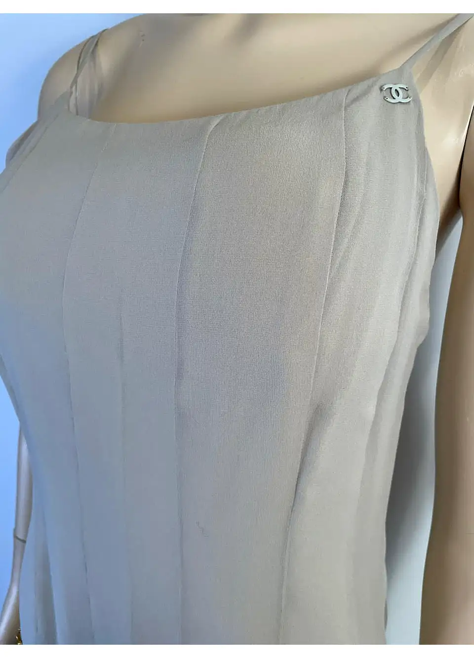 Chanel 04P 2004 Spring Beige Taupe Silk Dress FR 42 US 6/8