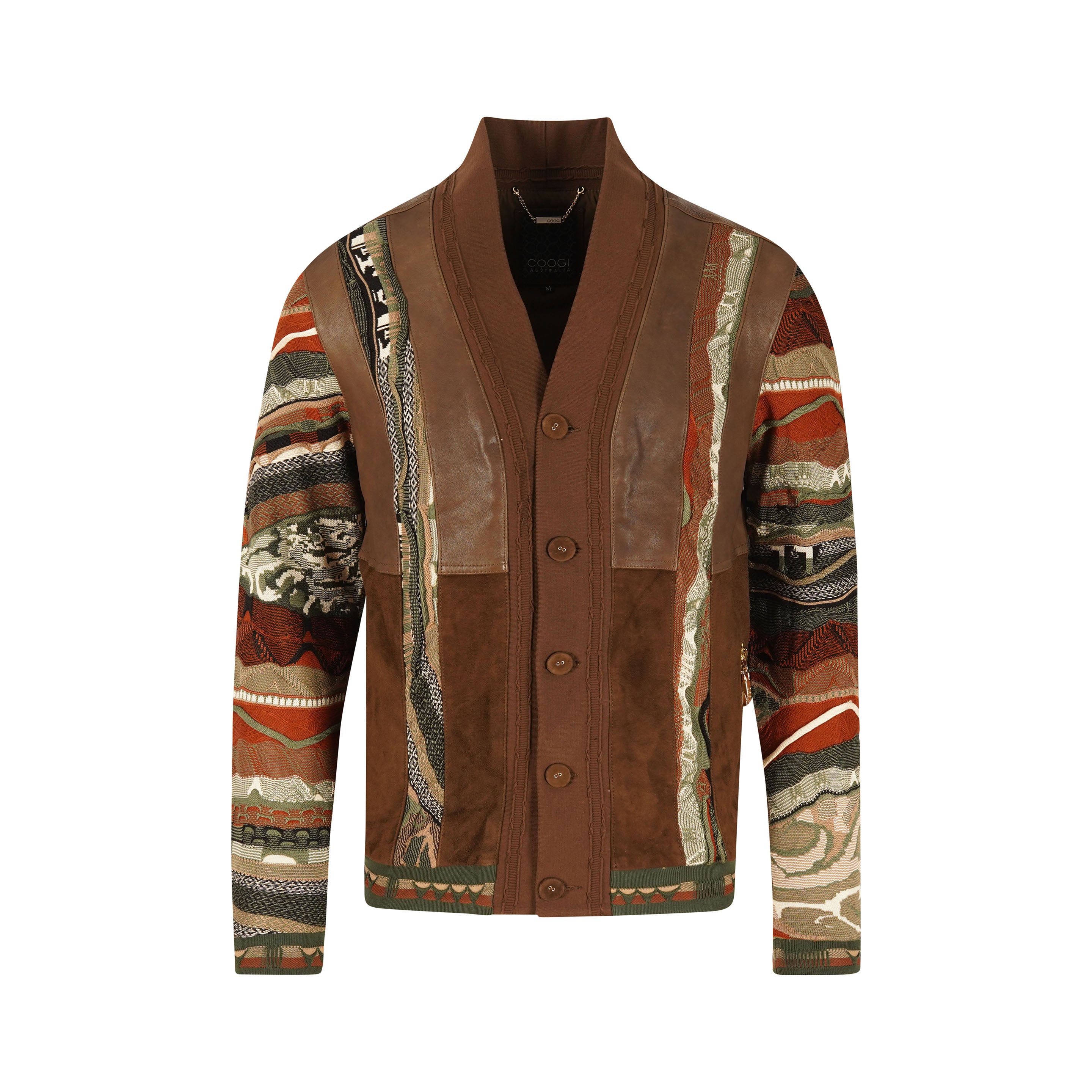 COOGI Leather, Suede and Sweater Pieced Cardigan -Brown