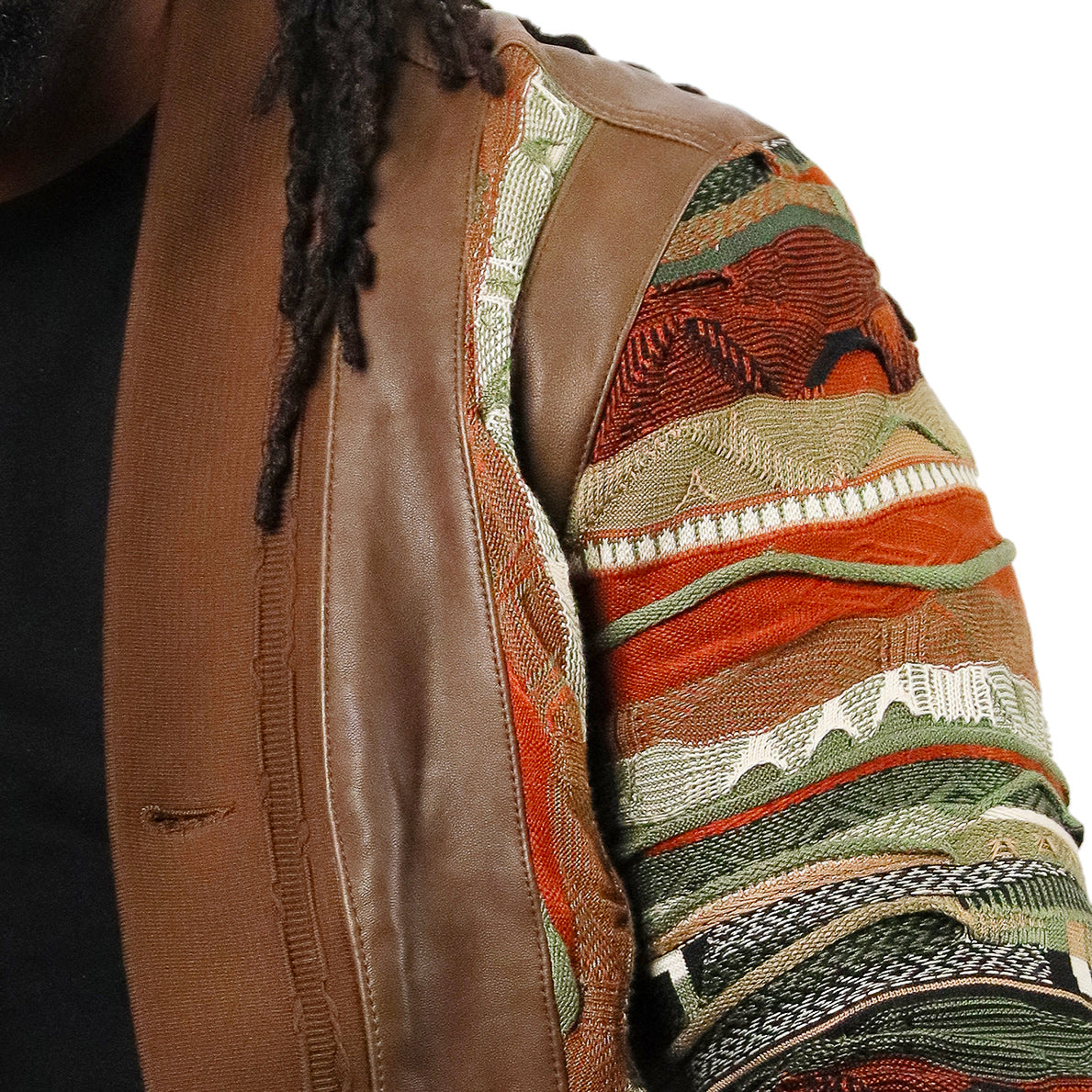 COOGI Leather, Suede and Sweater Pieced Cardigan -Brown