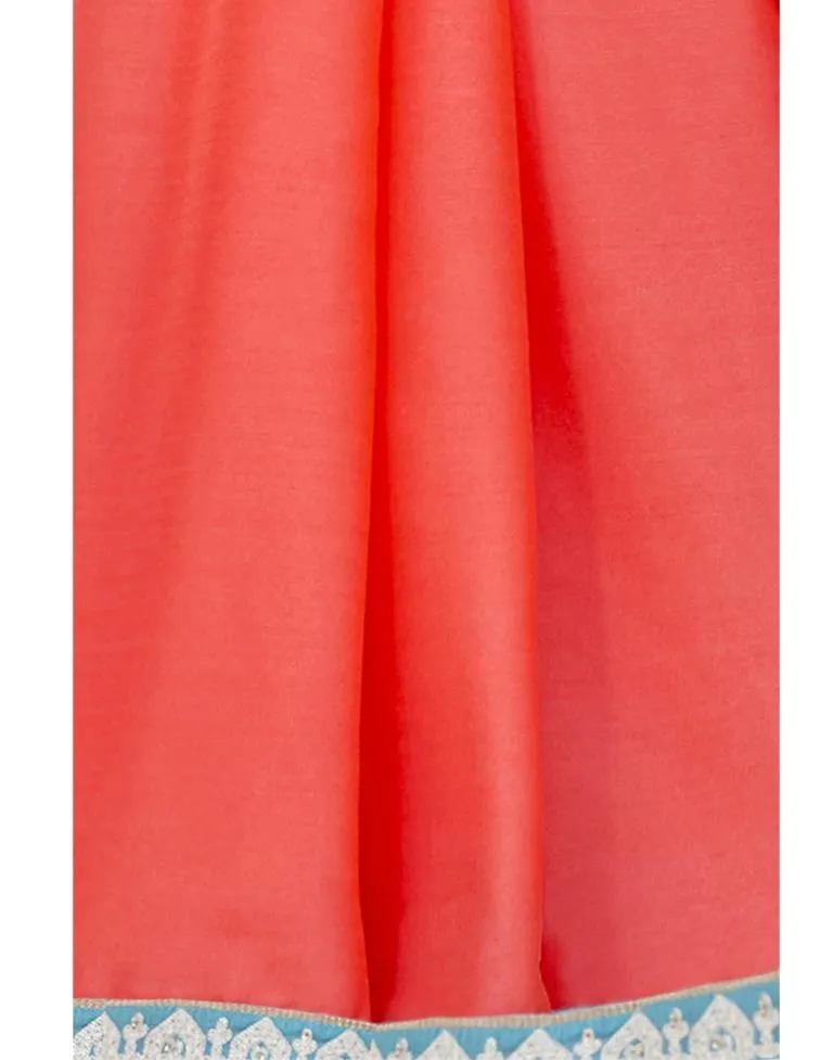 Coral Pink Coloured Chiffon Plain Partywear saree