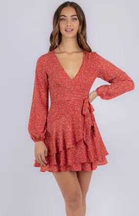 Cross Front Long Sleeve Dress with Ruffle Tiered Hem (SDR840A)