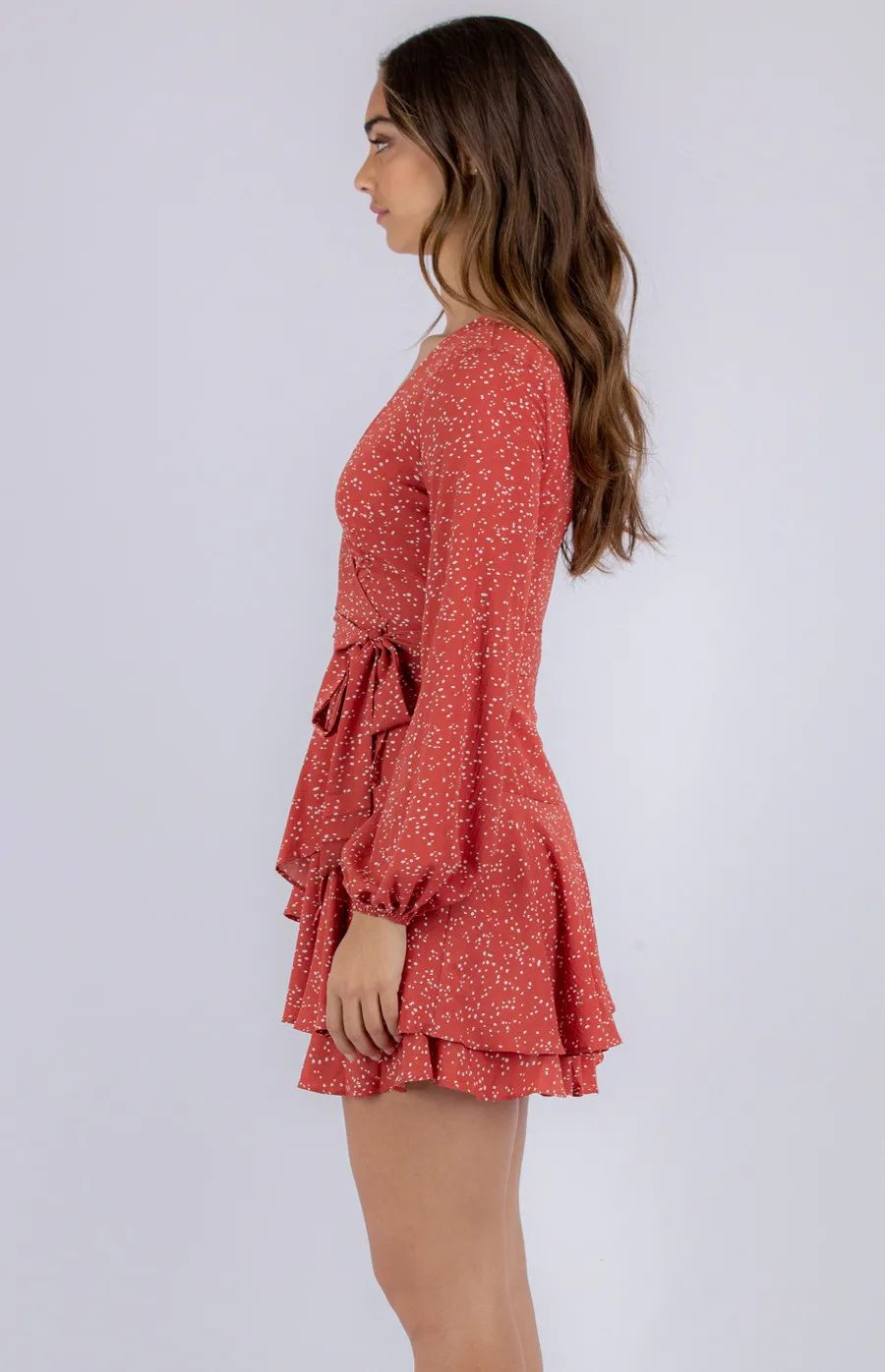 Cross Front Long Sleeve Dress with Ruffle Tiered Hem (SDR840A)