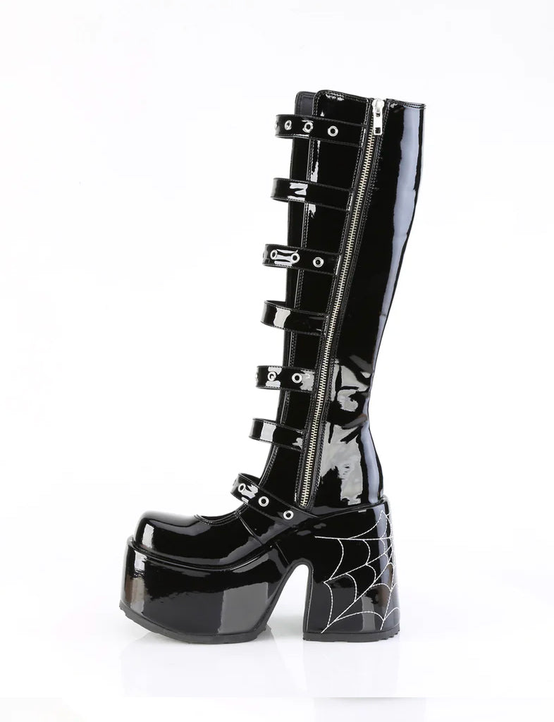 DEMONIA CAMEL-223 - BLACK PATENT  PRE ORDER 