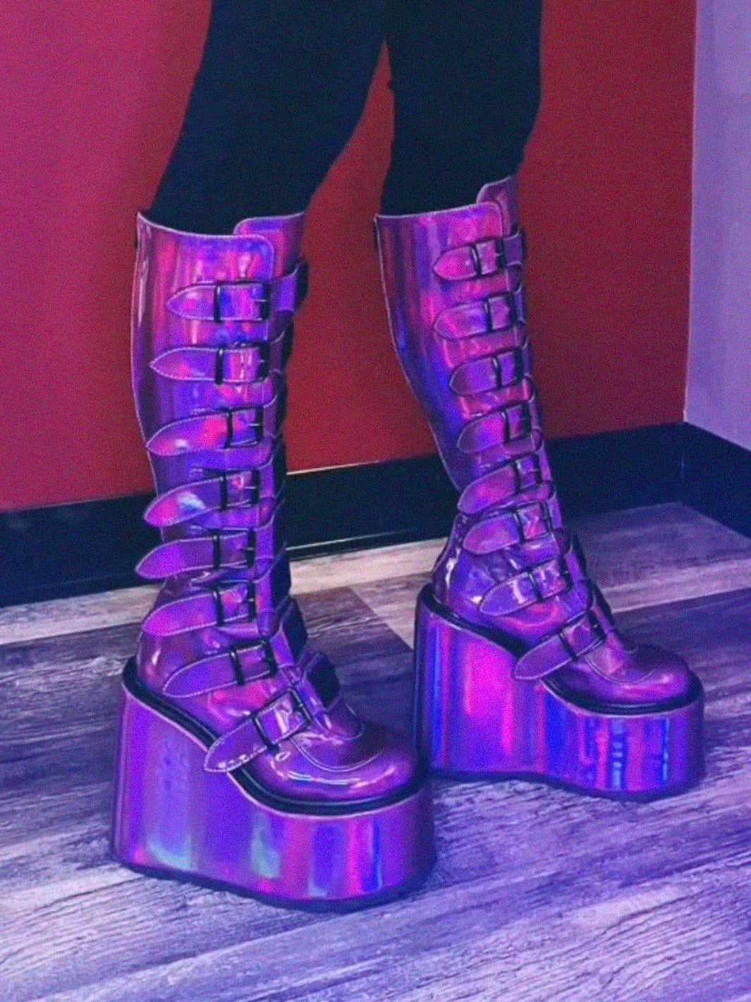 DEMONIA SWING-815 BOOTS - PURPLE HOLOGRAPHIC  PRE ORDER 