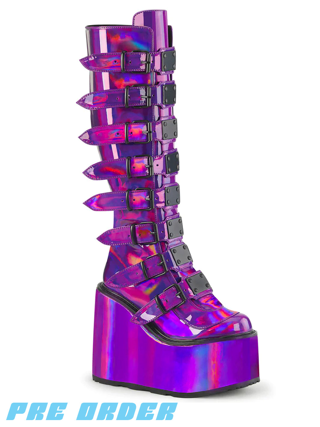 DEMONIA SWING-815 BOOTS - PURPLE HOLOGRAPHIC  PRE ORDER 