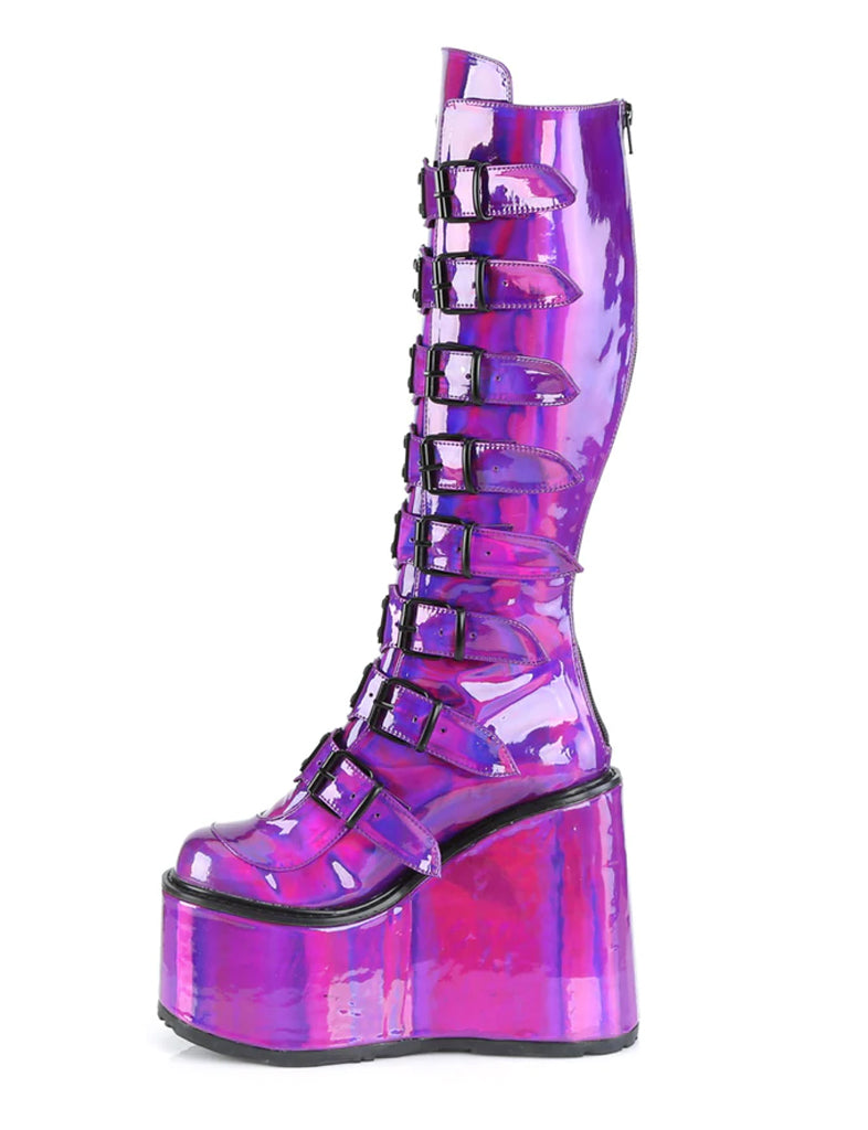 DEMONIA SWING-815 BOOTS - PURPLE HOLOGRAPHIC  PRE ORDER 