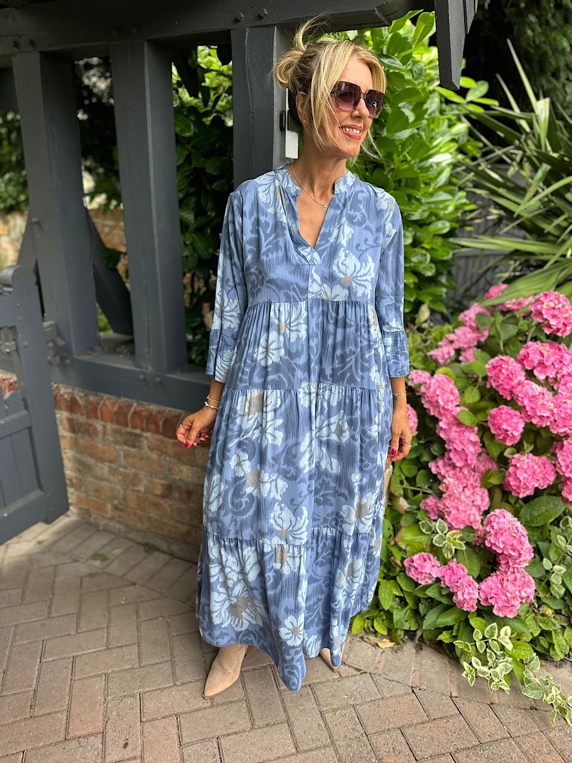 Denim Patterned Maxi Dress Betsy