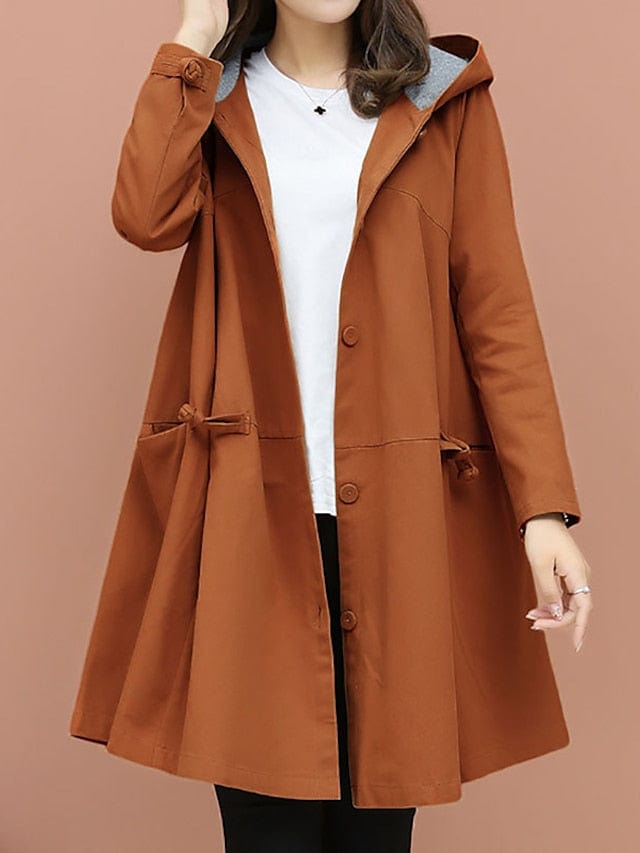 Elegant Windproof Hooded Trench Coat for Women