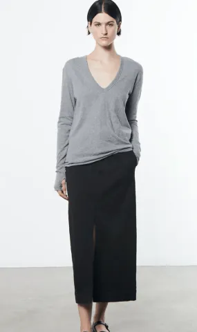 Enza Costa Cashmere Loose Longsleeve V Neck in Smoke