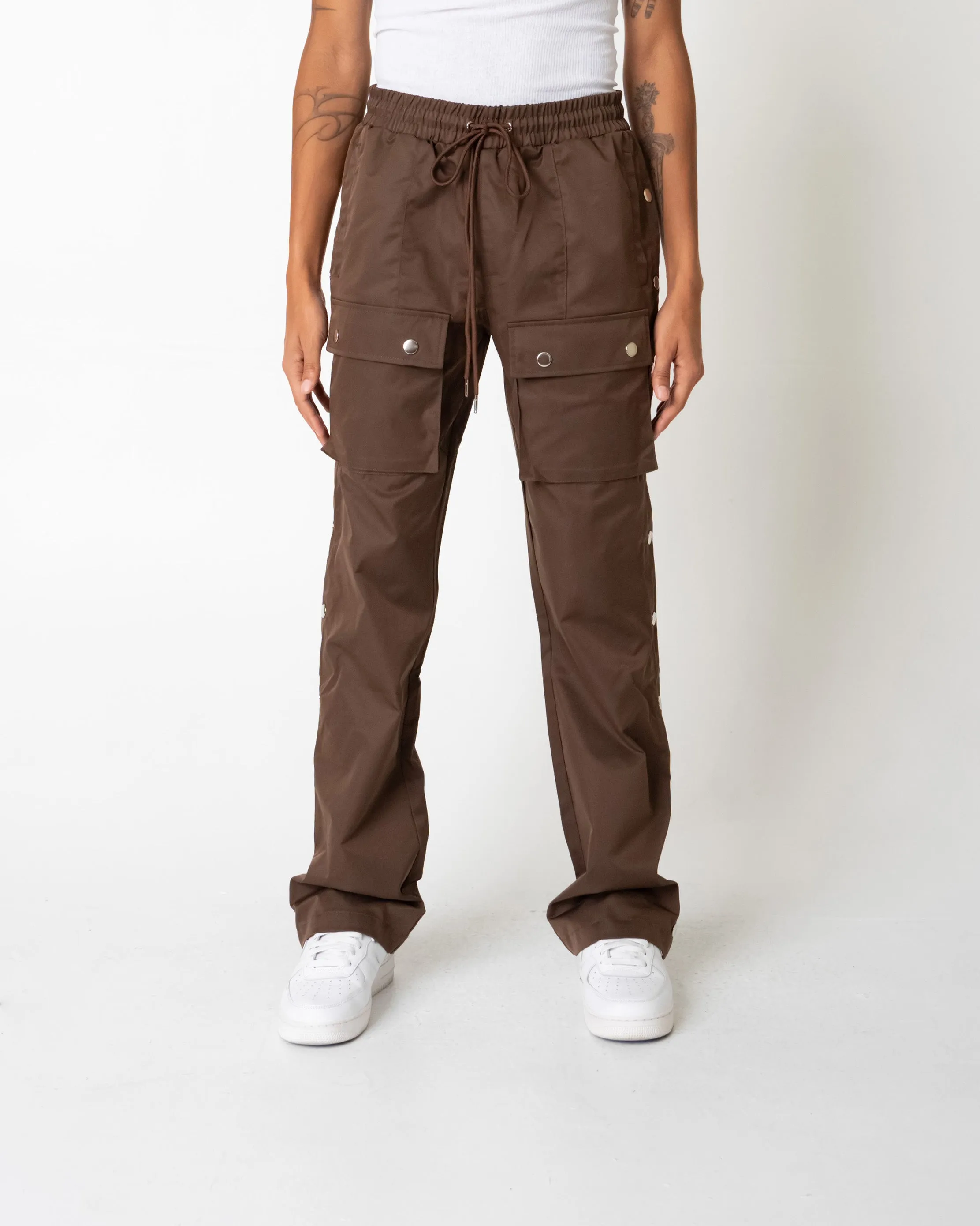 EPTM SNAP CARGO FLARED PANTS-BROWN