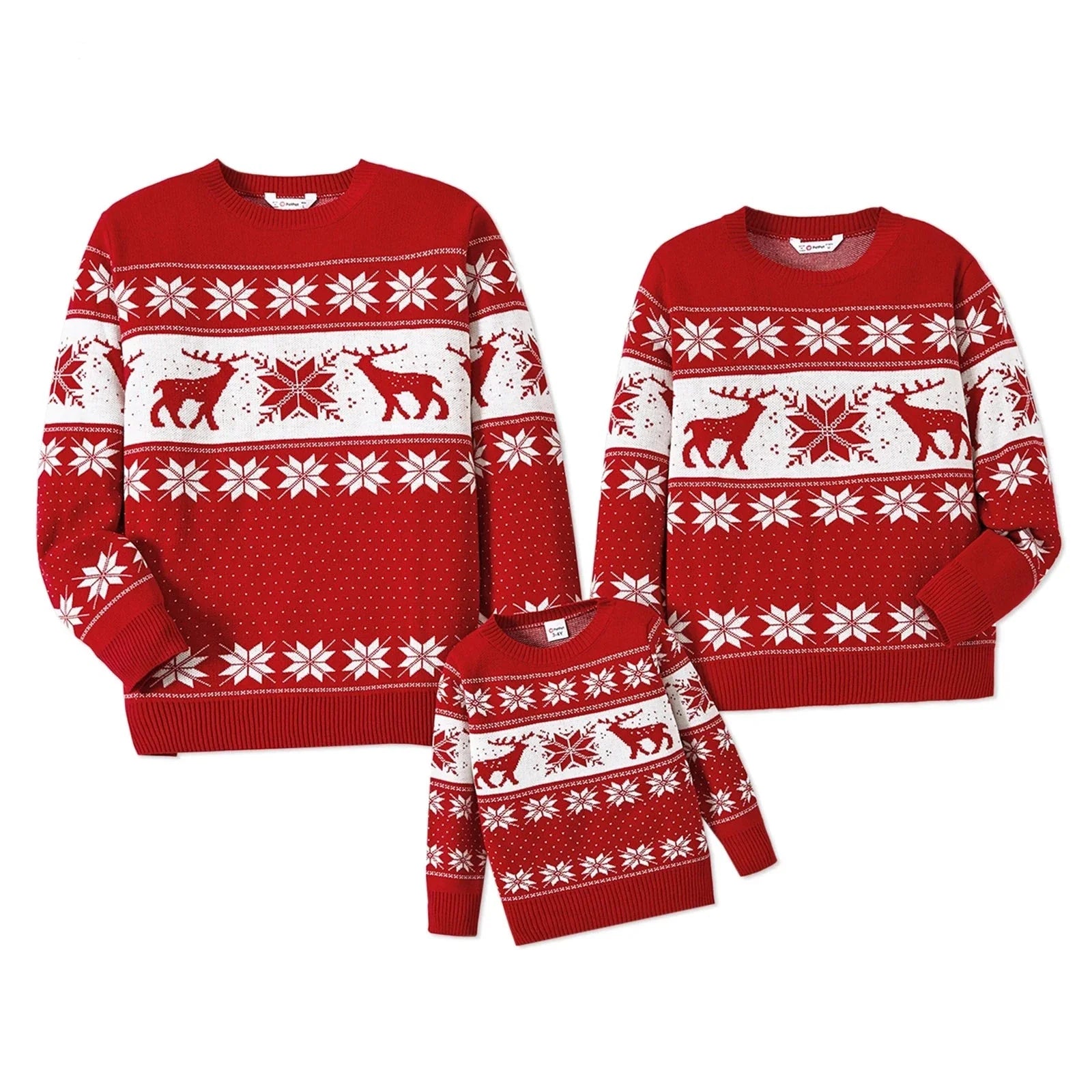 Family Christmas Sweater Matching Deer and Snowflake Long-sleeve Knitted Sweater