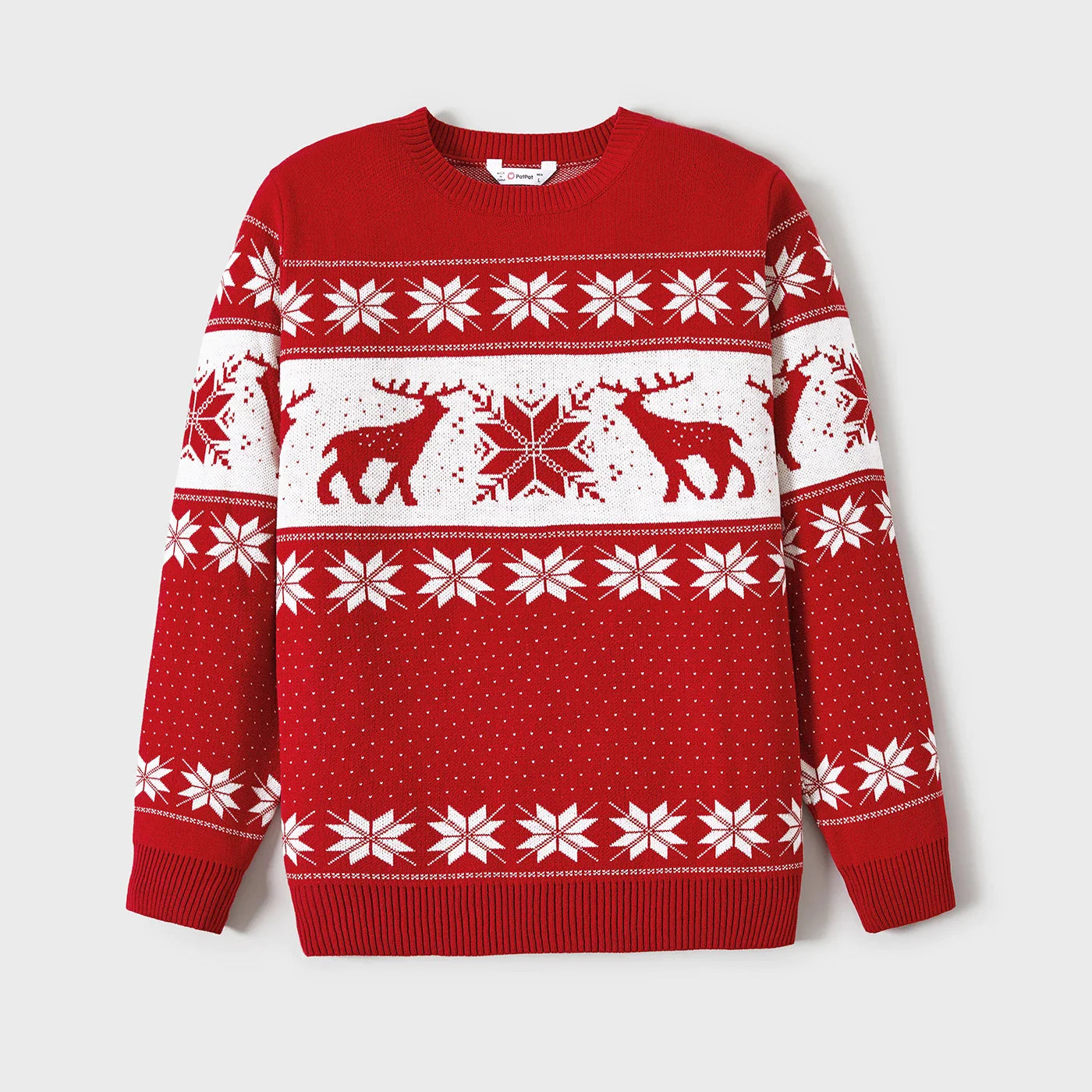 Family Christmas Sweater Matching Deer and Snowflake Long-sleeve Knitted Sweater