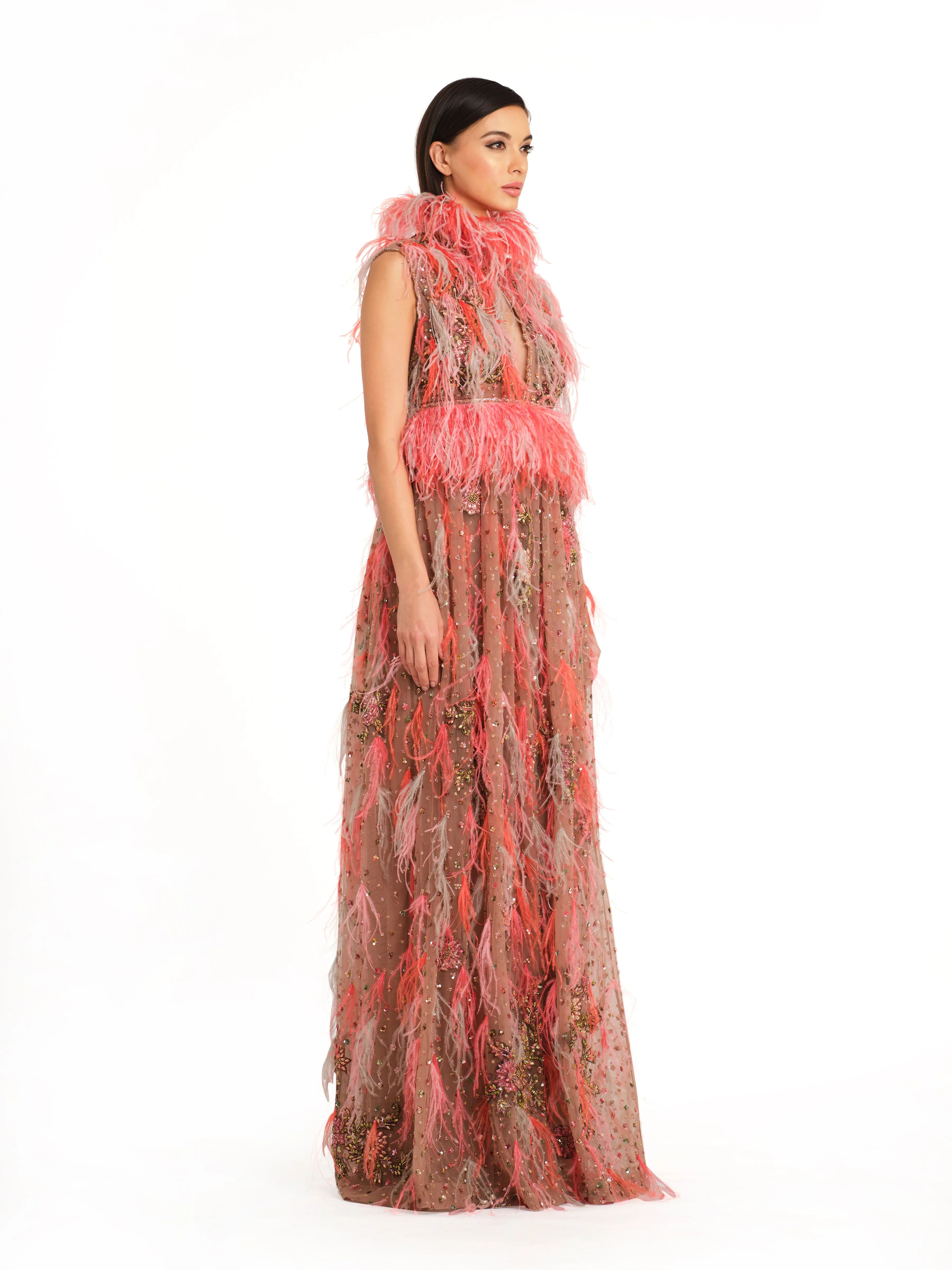 Feather Cocktail Gown with Embellishments