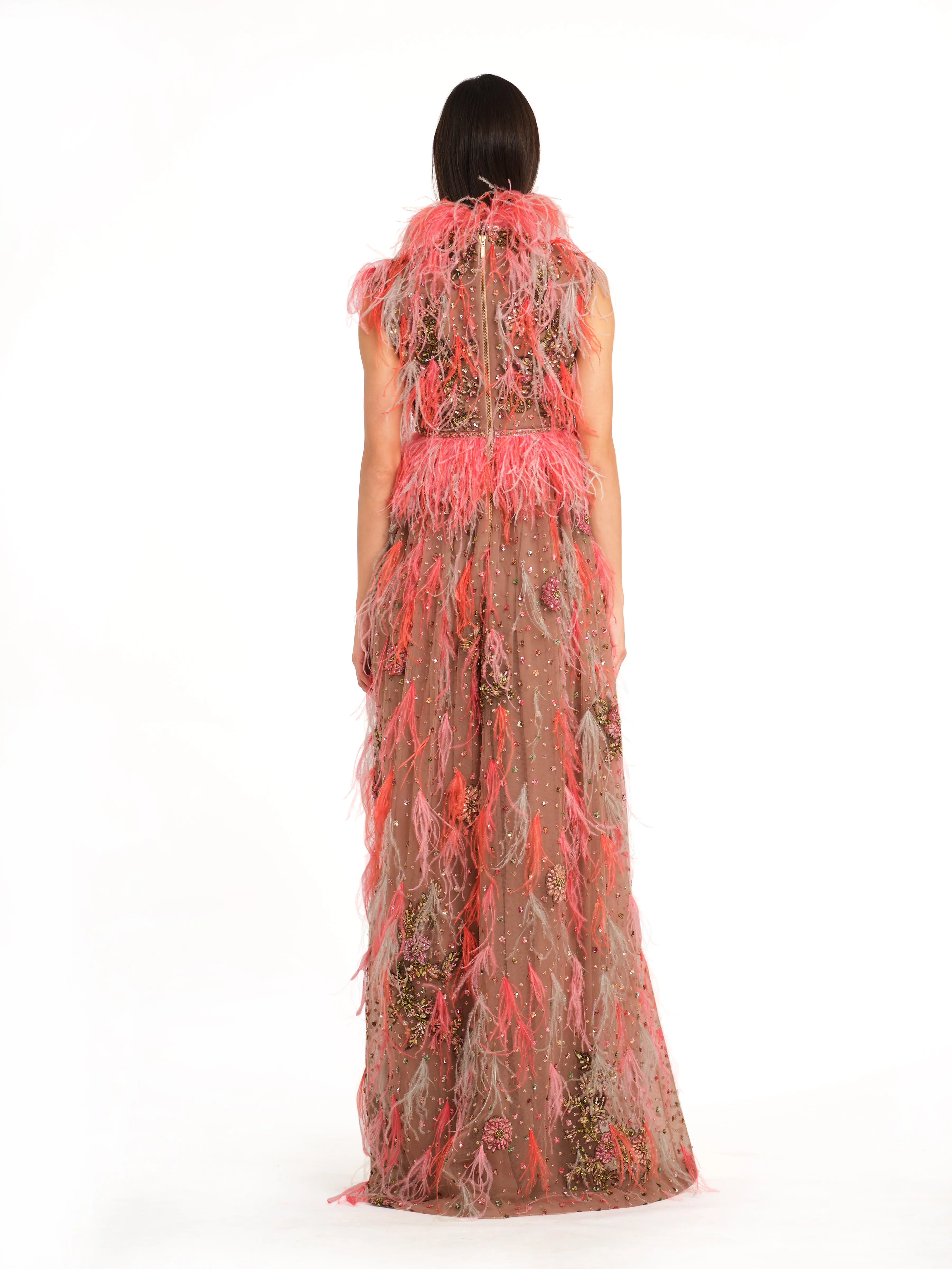 Feather Cocktail Gown with Embellishments