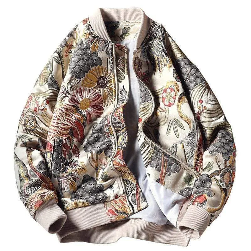 Floral Crane Bomber Jacket