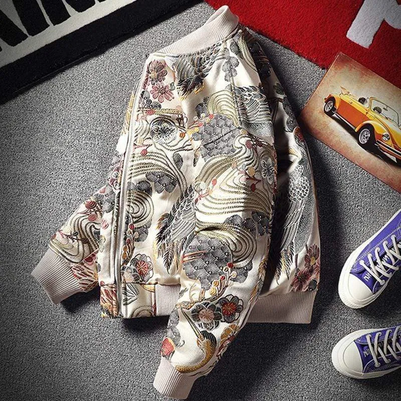 Floral Crane Bomber Jacket