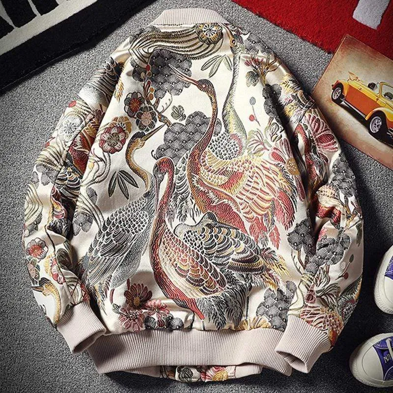 Floral Crane Bomber Jacket