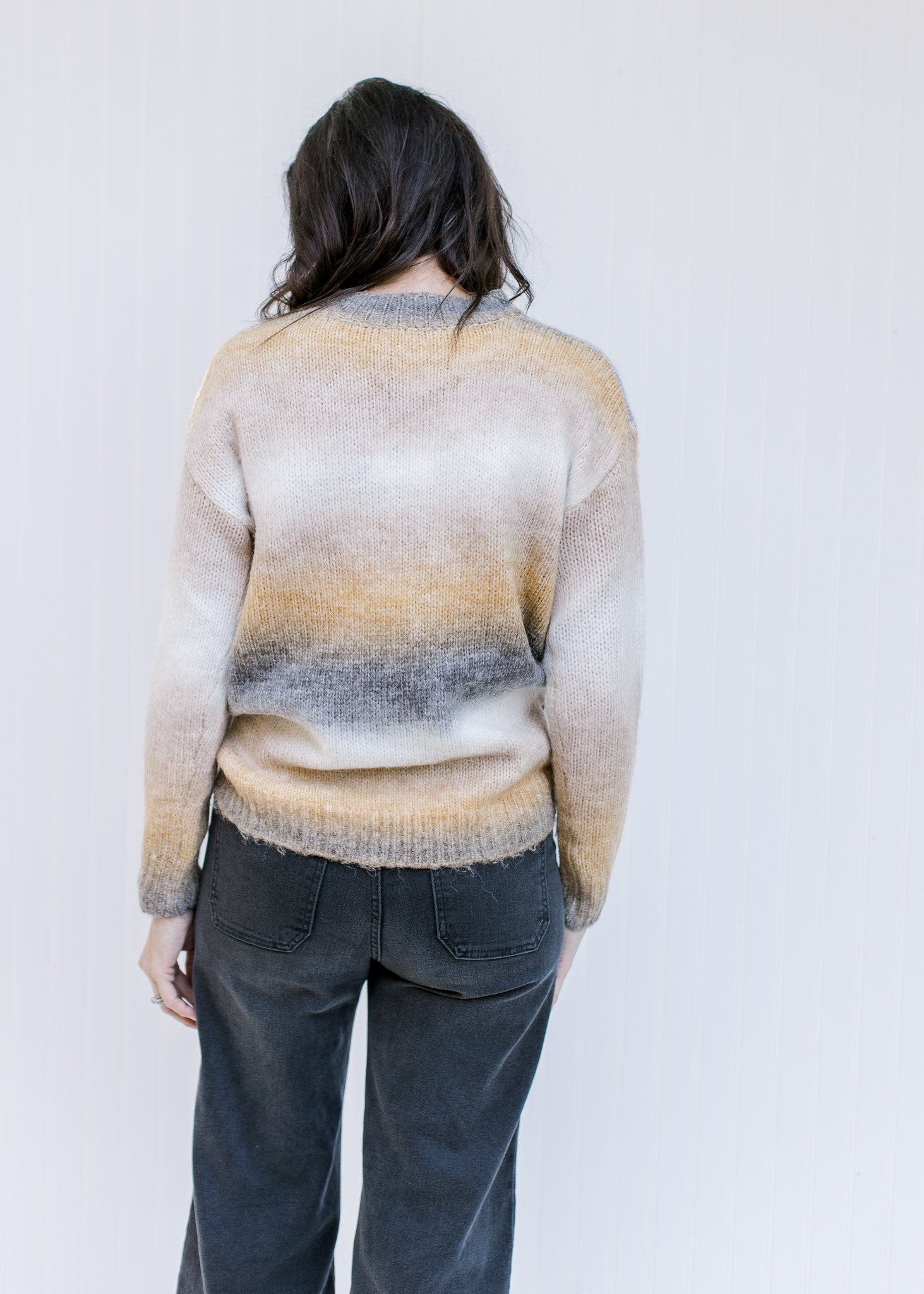 Gray Cream and Mustard Ombre Sweater