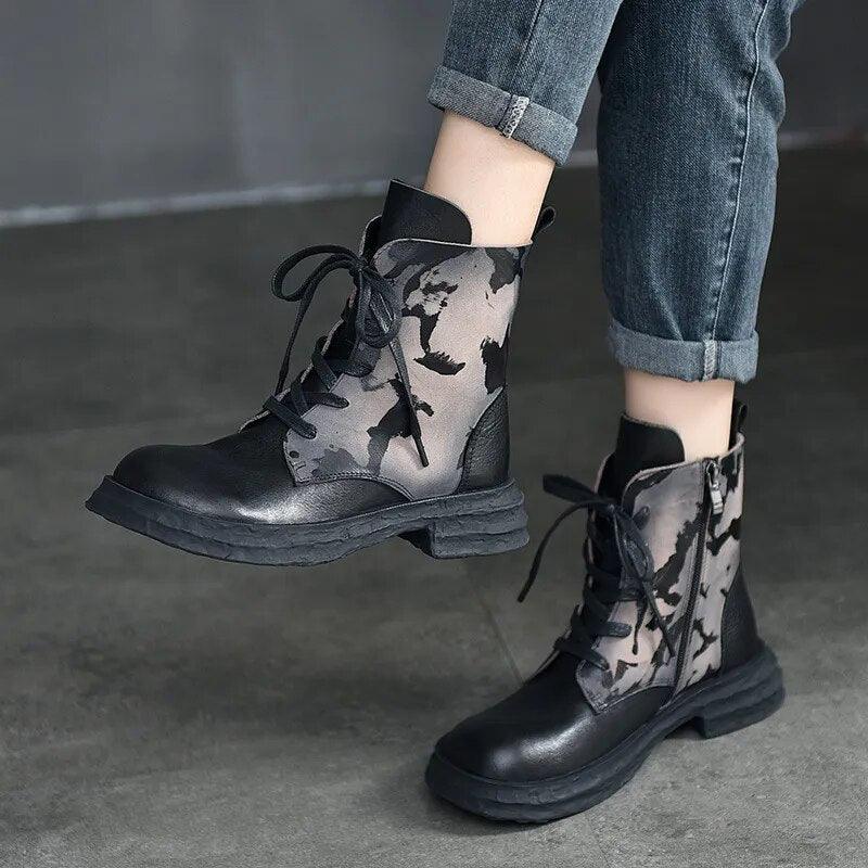 Handmade Leather Women's Casual Shoes: ILK1257 Embroidery Ankle Boots