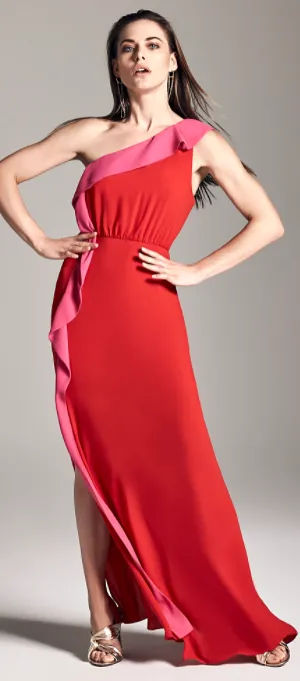 Harper One Shoulder Ruffle Gown