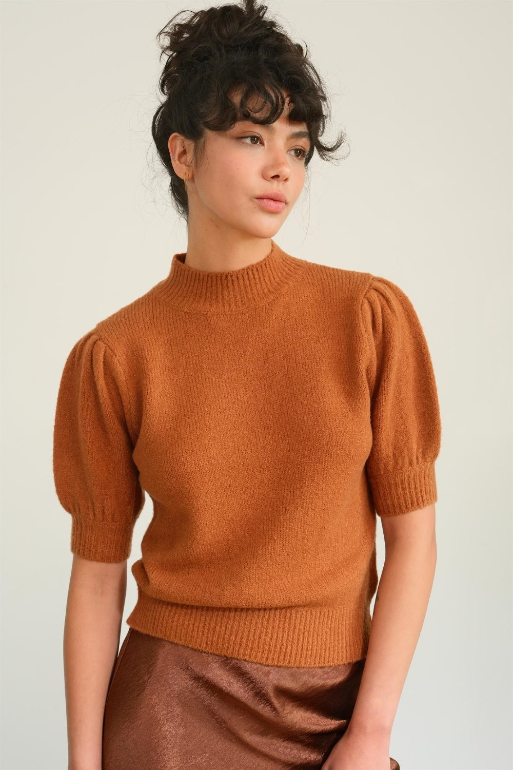 Hayden  Mock Neck Puff Sleeve Sweater