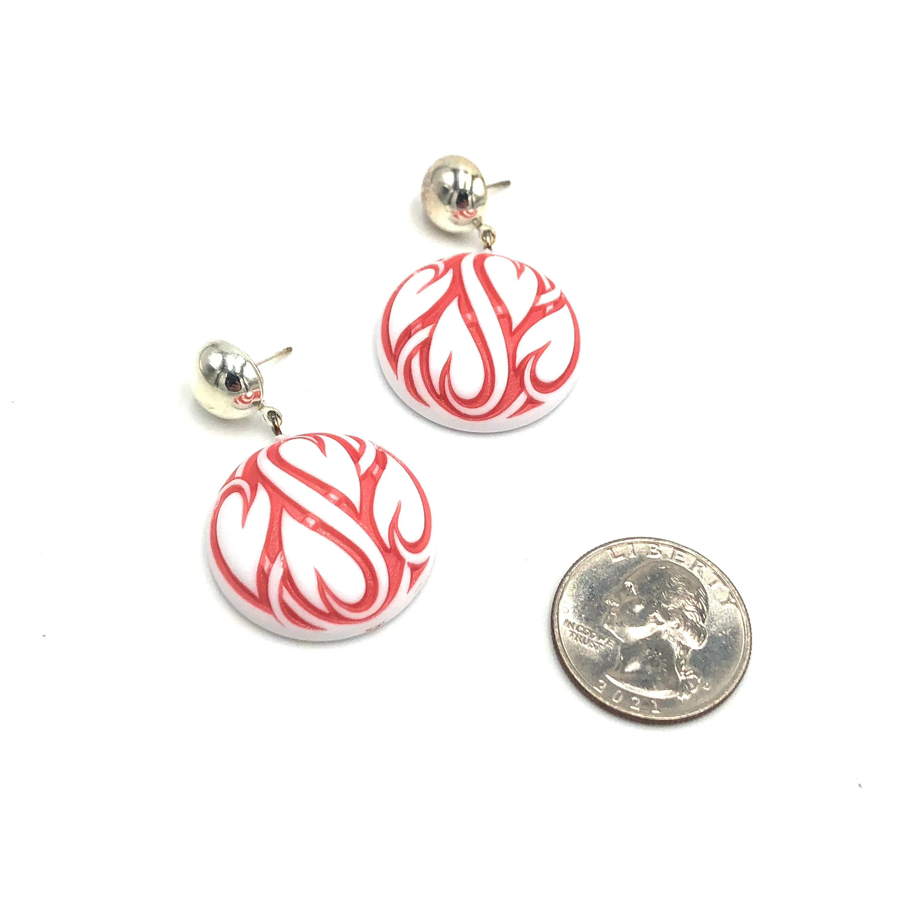 Hearts Aflame Button Drop Earrings