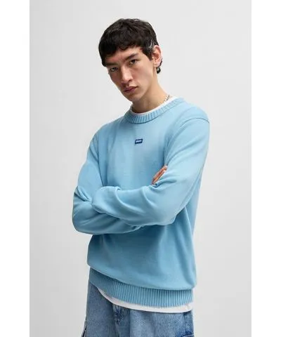 Hugo Knitted-cotton sweater with blue logo label