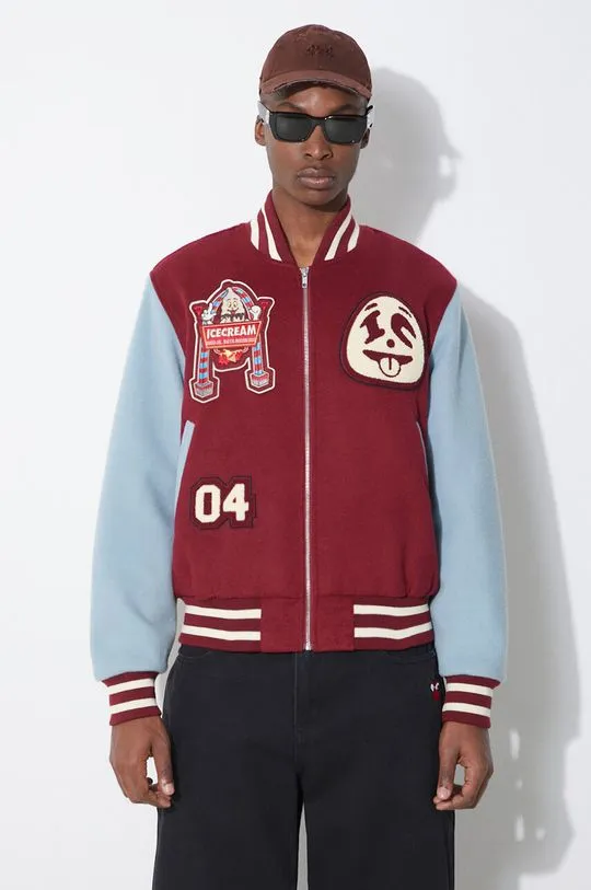 ICECREAM bomber jacket Diner Team Varsity men’s maroon color IC24106