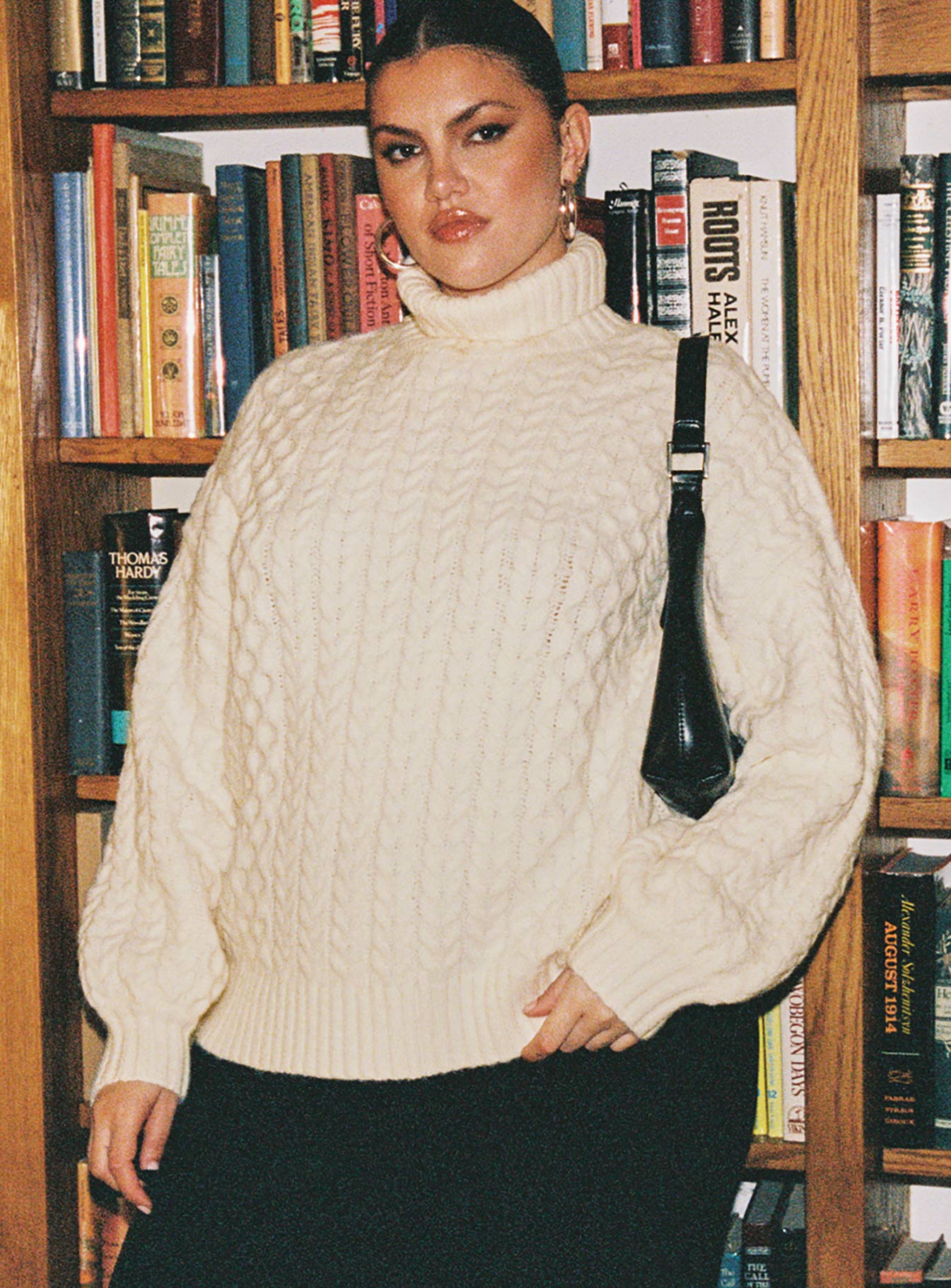 Judson Roll Neck Cable Knit Sweater Cream Curve