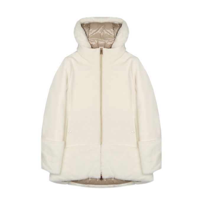 KIDS PADDED COAT WITH HOOD AND FUR INSERTS Kid Cream