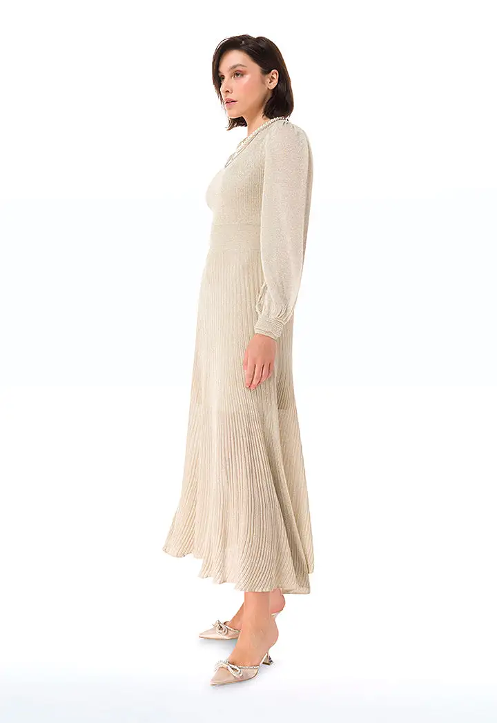 Knitted Lurex Solid  Pleated Dress