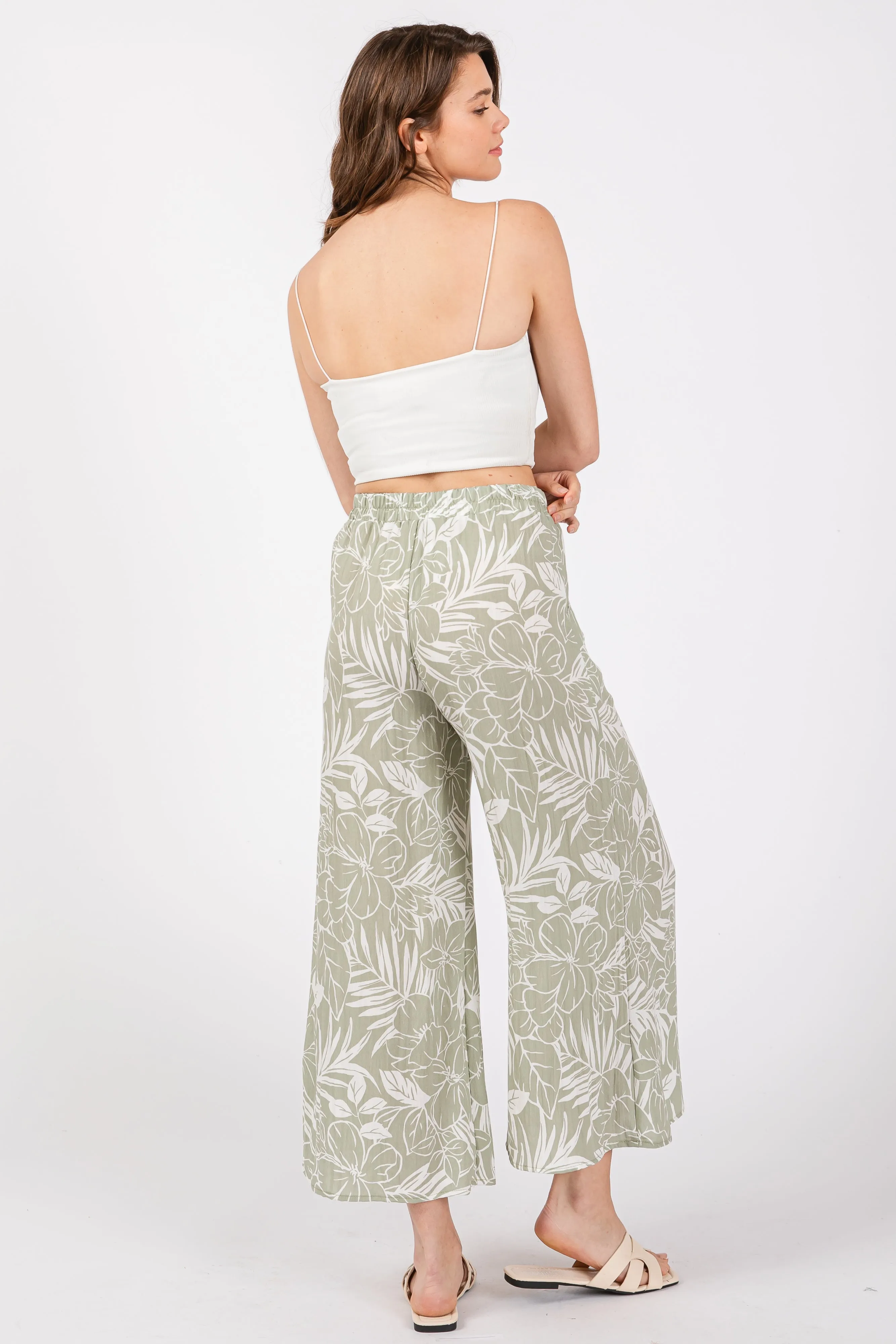 Light Olive Tropical Wide Leg Pants