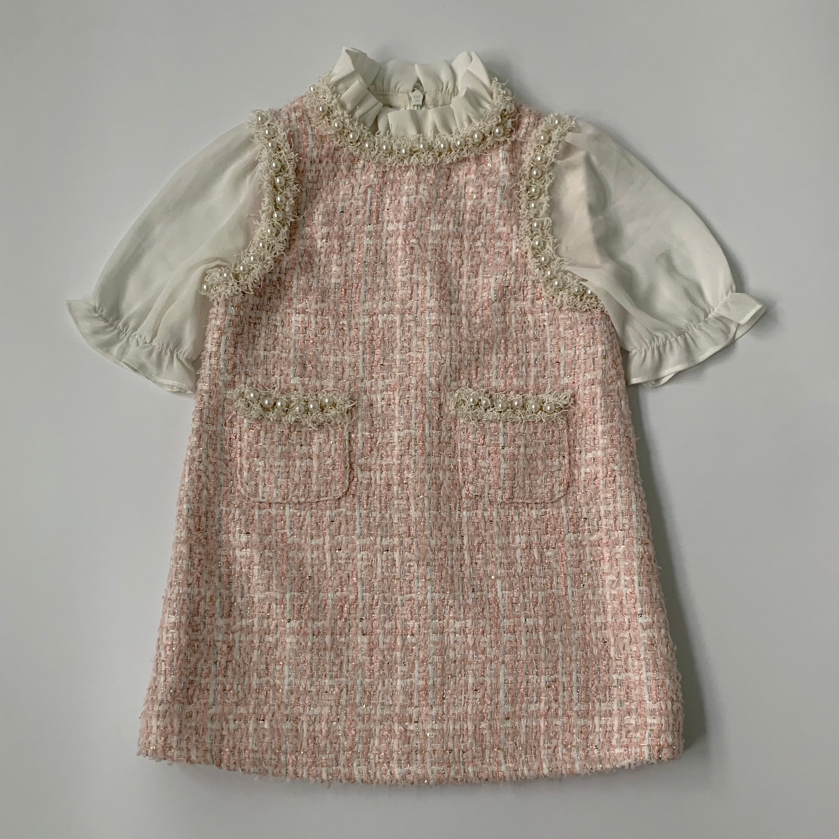 Luxelim Pink Tweed Dress With Pearl Trim: 4 Years