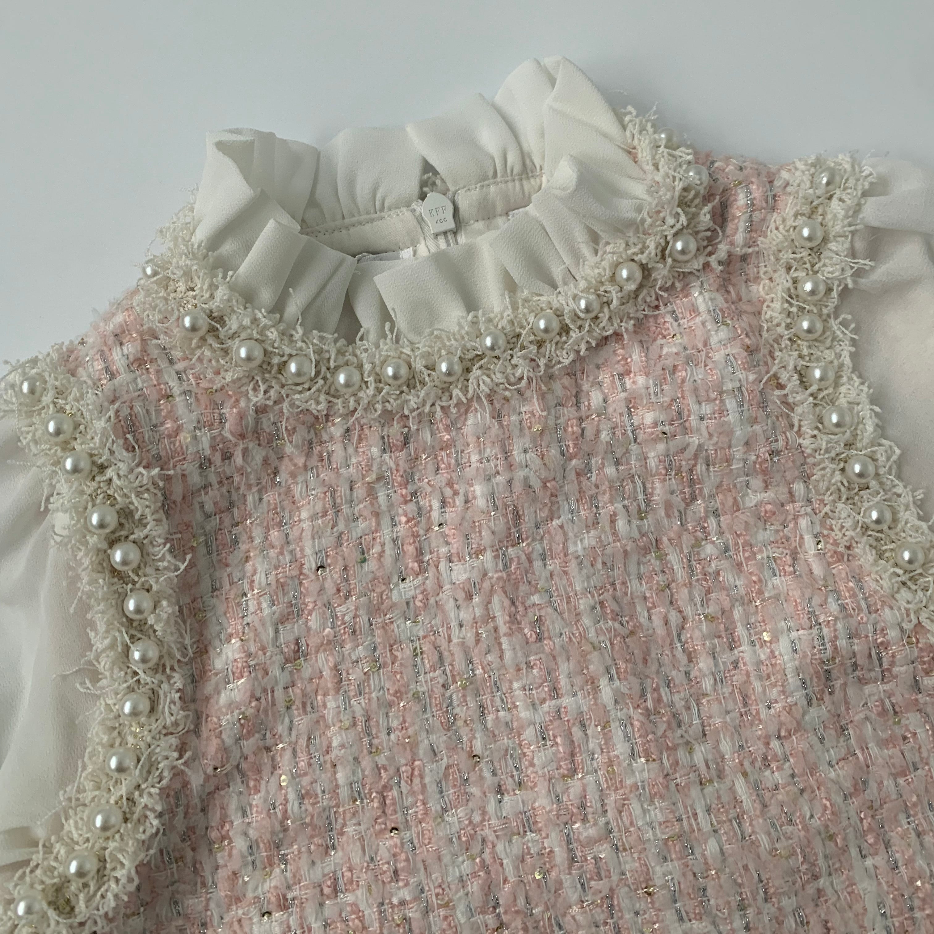 Luxelim Pink Tweed Dress With Pearl Trim: 4 Years