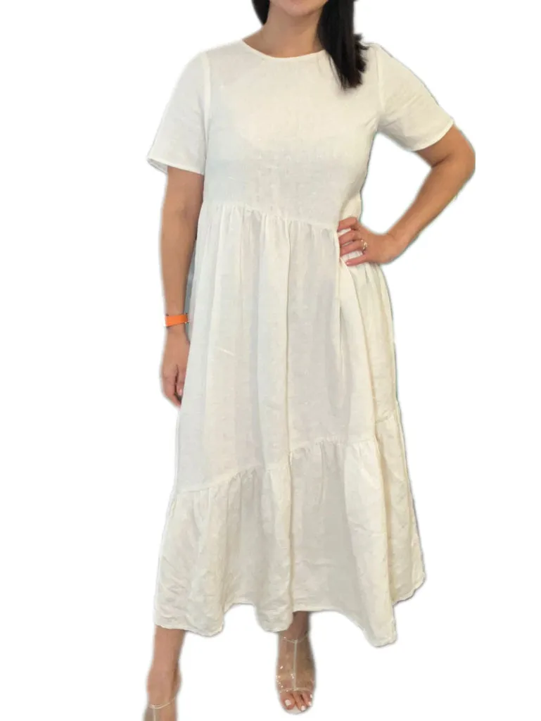 Marle Cream Spotted Linen Dress - size 8