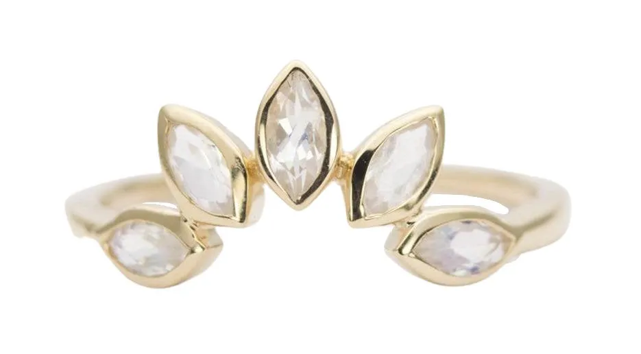 Marquise Rainbow Moonstone Crown Ring 14K Gold AD1250